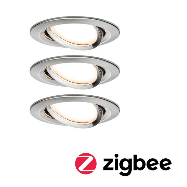 Paulmann Bundle Smart Home Zigbee LED Einbauleuchten-Set Nova Plus 3er-Set 6W Eisen gebürstet #5143