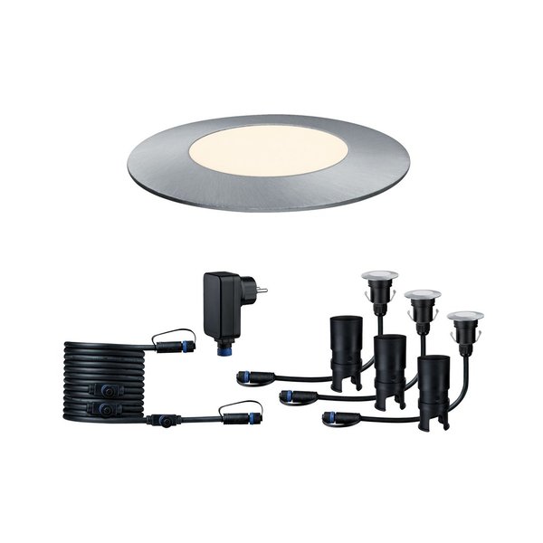 Paulmann Plug & Shine LED BodenEBL Floor Mini Basisset IP67 3000K 3x2,5W 21VA Silber #93697